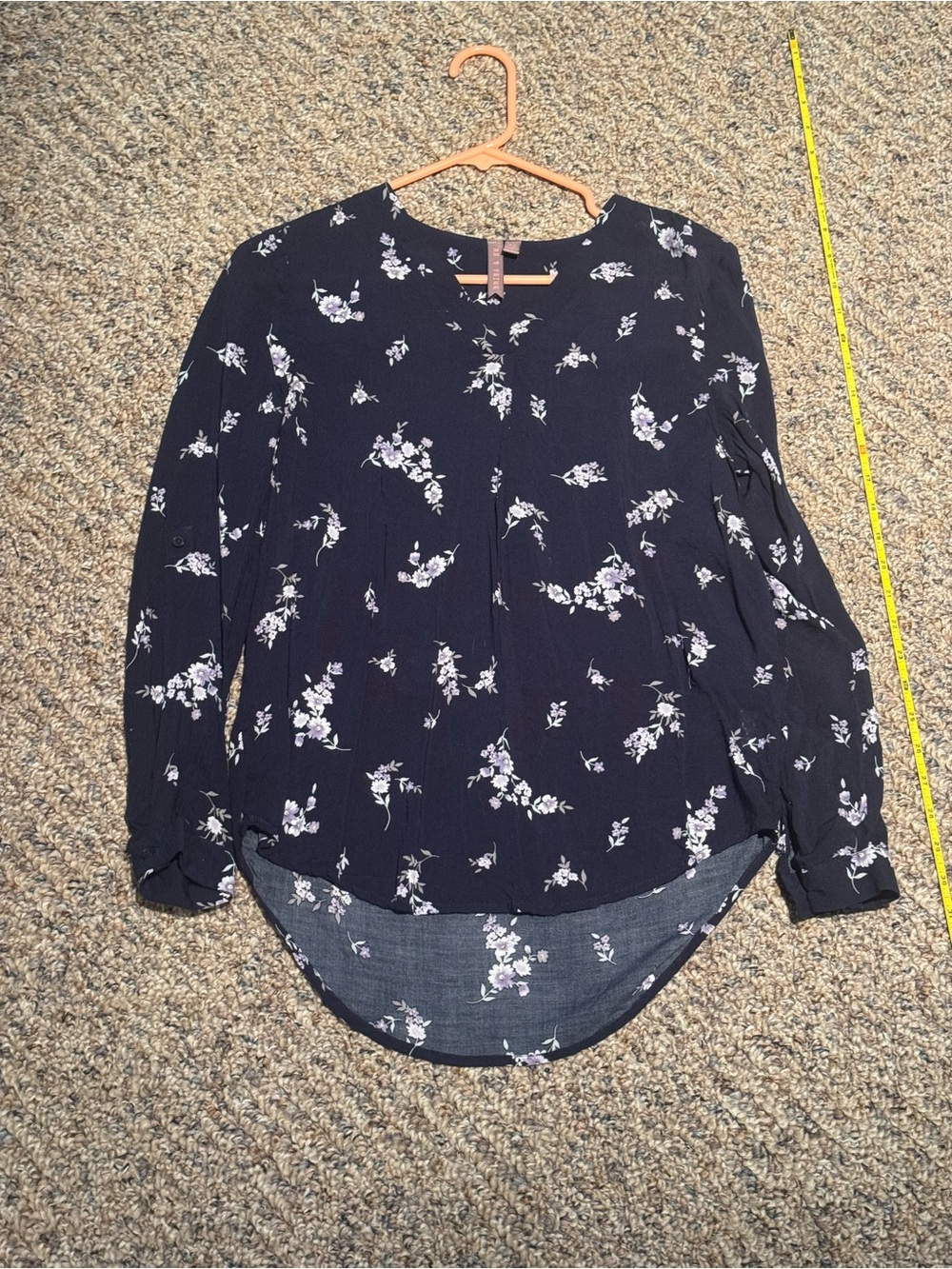 Women’s Floral Long-Sleeve Blouse - Navy Floral, Brina & Em, Size Xsmall